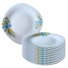 Jogo 12 Pratos Fundo De Vidro Quadrado Jantar Floral 26cm