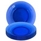 Jogo 12 pratos fundo vidro azul liso kit