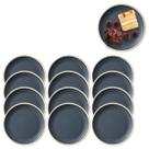 Jogo 12 Pratos Preto em Melamina Oriental 21,5cm Luxo