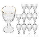 Jogo 12 Taça com Borda Dourada Coração Vidro Cor Transparente Fio de Ouro para Água 320ml Lyor