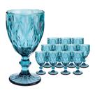Jogo 12 Taças de Vidro Diamond Diamante Azul 300ml Água Class Home