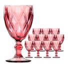 Jogo 12 Taças De Vidro Diamond Diamante Rosa Lilás 300ml água Class Home