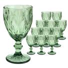 Jogo 12 Taças de Vidro Diamond Diamante Verde 300ml Água Class Home