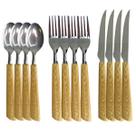 Jogo 12 Talheres De Mesa Faca Colher Garfo Inox Cabo Imita Madeira