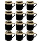 Jogo 12 Xícara Canequinha de Café Porcelana Preta Borda 60ML