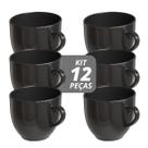 Jogo 12 Xícara Chá Café 95ml Preto em Porcelana - Mundo da Porcelana