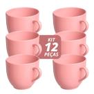Jogo 12 Xícara Chá Café 95ml Rosa em Porcelana - Mundo da Porcelana