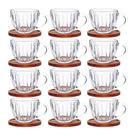 Jogo 12 Xícara de Café Vidro Cristal com Pires de Madeira Acácia Montecarlo 80ml Haüskraft Premium