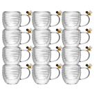 Jogo 12 Xícara de Café Vidro Parede Dupla Abelha Lovely Bee 80ml Lyor