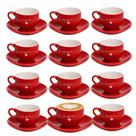 Jogo 12 Xícara de Chá Cappuccino de Porcelana 160ml Vermelha Coração Lamour Haüskraft