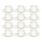 Jogo 12 Xícara De Chá Porcelana Borda Dourada Com Pires Café Royal Premium 200ml Haüskraft