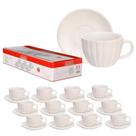 Jogo 12 Xicaras Café Chá 90ml Cerâmica Com Pires Branca Bella