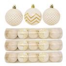 Jogo 15 Bolas Natal Mista Decoradas Branco e Dourado Glitter 6cm - Magizi