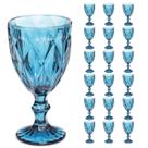 Jogo 18 Copo Taça Vidro Diamante Azul Para Agua vinho 300ml