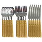Jogo 18 Talheres De Mesa Faca Colher Garfo Inox Cabo Imita Madeira