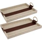 Jogo 2 bandejas decorativa para servir retangular home&co com alças em metal dourado mdf bege Jogo 2 bandejas decorativa para servir retangular home&co com alças em metal dourado mdf bege