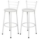 Jogo 2 Banqueta Alta Para Cozinha Branca Epoxi Assento Branco