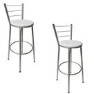 Jogo 2 Banqueta Alta Para Cozinha Cinza Epoxi Assento Branco