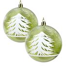 Jogo 2 Bolas Natal Verde Decorada Translúcida Pinheiro Nevado 10cm - Magizi Jogo 2 Bolas Natal Verde Decorada Translúcida Pinheiro Nevado 10cm - Magizi