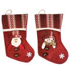 Jogo 2 Botas Decorativa Meia Natal Papai Noel e Boneco de Neve Tecido Linho Vinho e Xadrez Guizo 35cm