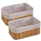 Jogo 2 Cestas Desmontável Bambu Natural 38x28cm Com Forro Mundiart