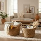 Jogo 2 Cestos Decorativos Organizadores Multiuso Em Fibra Natural Com Pompom