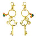 Jogo 2 chaveiros dourados mickey minnie formato chave arco-íris 7.5cm - disney