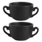 Jogo 2 Consumes Xícara Caneca Duas Alças p/ Sopas Caldos Cumbuca Preto Fosco Matte
