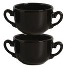 Jogo 2 Consumes Xícara Duas Alças p/ Sopas Caldos Cumbuca 700ml Preto Brilho