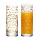 Jogo 2 Copo Alto de Vidro para Drink 330ml Transparente Dourado Cube Wolff