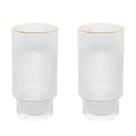 Jogo 2 Copos Altos 400ml Cristal Canelado Suco Água Borda Dourada Fio De Ouro Lines Wolff