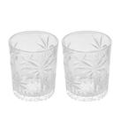Jogo 2 Copos de Cristal Baixo Whisky Água Palm Tree Coqueiro Transparente 340ml Wolff