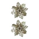 Jogo 2 Flores Bico de Papagaio Champanhe Natal Pick Glitter 9cm com Presilha - Magizi Jogo 2 Flores Bico de Papagaio Champanhe Natal Pick Glitter 9cm com Presilha - Magizi