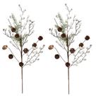 Jogo 2 Galhos Decor Natal Folhagens Berries Branco e Pinhas Rústico 62cm - Magizi