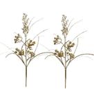 Jogo 2 Galhos Natalino Decorativo Flores e Berries Glitter Dourado Brilho Luxo 72cm - Magizi Jogo 2 Galhos Natalino Decorativo Flores e Berries Glitter Dourado Brilho Luxo 72cm - Magizi