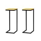 Jogo 2 Mesa de Apoio Lateral Sofá Industrial 65cm Preta Madeira Natural