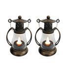 Jogo 2 Mini Lamparinas LED Decorativa Ouro Envelhecido 11cm Vela Artificial Branco Quente com Alça