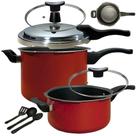Jogo 2 Panela De Pressão 4,5L E 3L Antiaderente Fechamento Externo Multiuso Caçarola Cor Vermelha