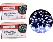 Jogo 2 Pisca Pisca 100 Lâmpadas LED Branco 8 Funções 127V Total 200 Lâmpadas - Master Christmas