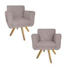 Jogo 2 Poltrona Decorativa Base Giratória De Madeira Salão Isabella Suede Rosê - LM DECOR Jogo 2 Poltrona Decorativa Base Giratória De Madeira Salão Isabella Suede Rosê - LM DECOR