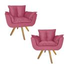 Jogo 2 Poltrona Estofada Base Giratória De Madeira Escritório Opala Suede Rosa Barbie - LM DECOR