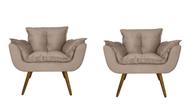 Jogo 2 Poltronas Decorativa Estofada Para Consultório Opala Suede Bege - LM DECOR