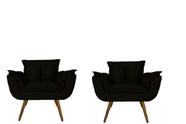 Jogo 2 Poltronas Decorativa Estofada Para Consultório Opala Suede Preto - LM DECOR