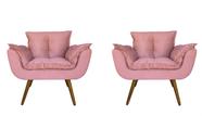 Jogo 2 Poltronas Decorativa Estofada Para Consultório Opala Suede Rosa - LM DECOR