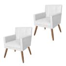 Jogo 2 Poltronas Estofadas Para Quarto Closet Onix Corano Branco - LM DECOR