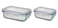 Jogo 2 Potes de Vidro 350ml/620ml tampa Hermética Marmita Forno freezer