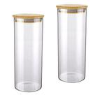 Jogo 2 Potes De Vidro Hermético 1200ml Tampa De Bambu Jogo 2 Potes De Vidro Hermético 1200ml Tampa De Bambu