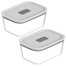 Jogo 2 Potes Herméticos C/ Tampa Empilhável Vidro Transparente Multiuso Geladeira Marmita Cozinha Microondas Organizador Jogo 2 Potes Herméticos C/ Tampa Empilhável Vidro Transparente Multiuso Geladeira Marmita Cozinha Microondas Organizador