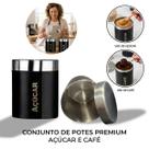 Jogo 2 Potes Herméticos Café E Açúcar Preto Inox 800ml Jogo 2 Potes Herméticos Café E Açúcar Preto Inox 800ml