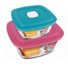 Jogo 2 Potes Quadrado Vidro Temperado 500ml 1L Marinex Nadir